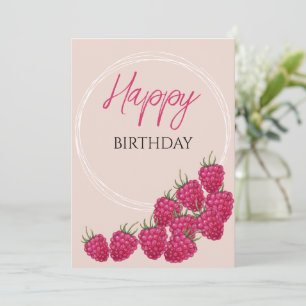 Carte Illustration aquarelle de framboises roses mignonn