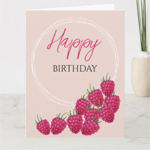 Carte Illustration aquarelle de framboises roses mignonn