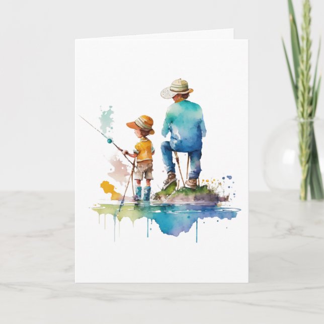 Carte Illustration aquarelle du père et du fils - Art IA (Devant)