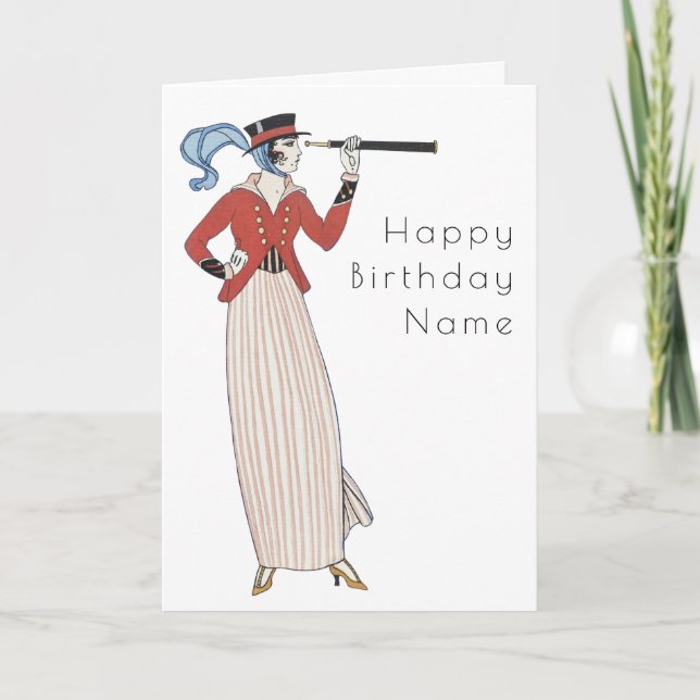 Carte Illustration Art Déco Anniversaire Femme Barbier (Devant)