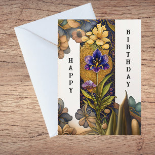 Carte Illustration Art Déco Fleurs Anniversaire