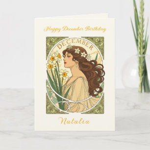 Carte Illustration Art Nouveau Narcisse Anniversaire Déc