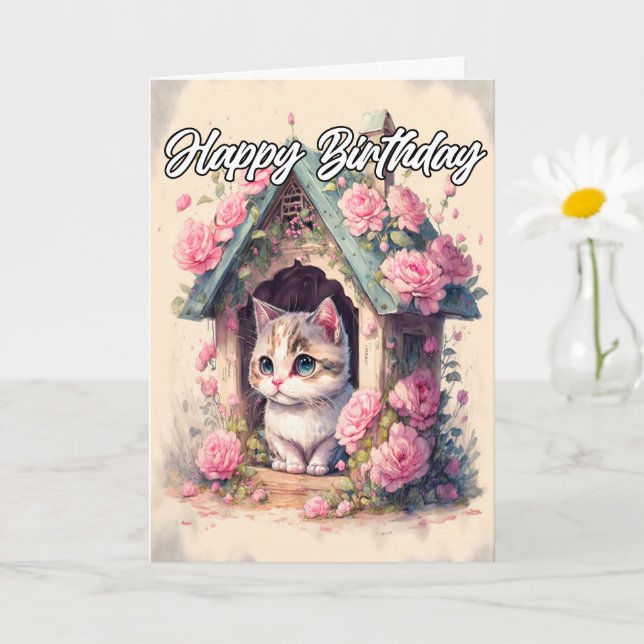 Carte Illustration artistique Posing Baby Kitten (Petite plante)