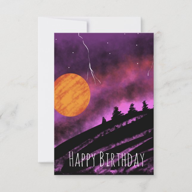 Carte Illustration Ciel Orageux Violet Anniversaire (Devant)