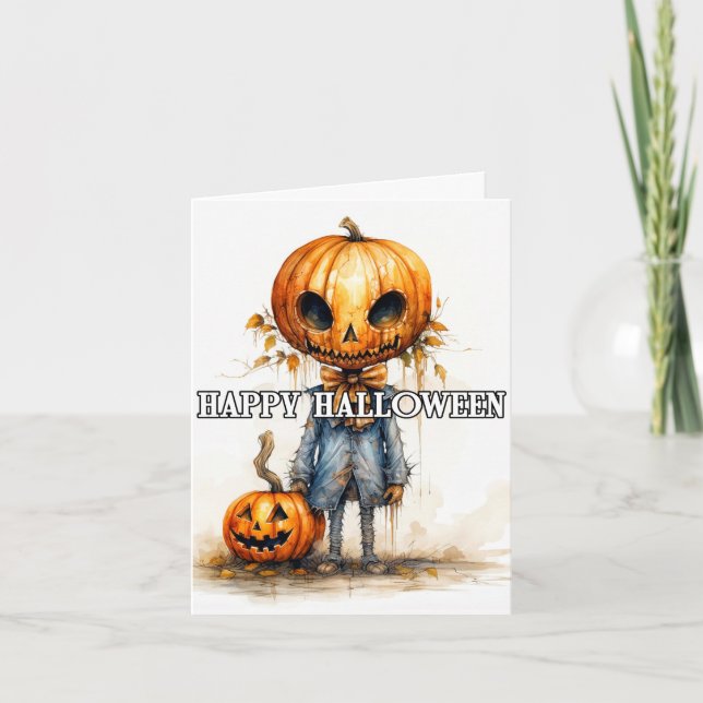 Carte Illustration citrouille Scarecrow | Bonne Hallowee (Devant)