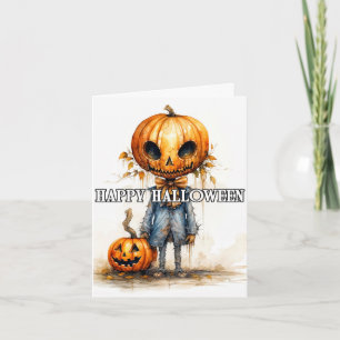 Carte Illustration citrouille Scarecrow Bonne Hallowee