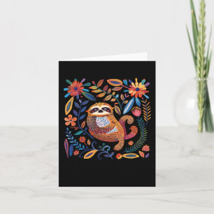 Carte Illustration colorée de paresseux avec des fleurs