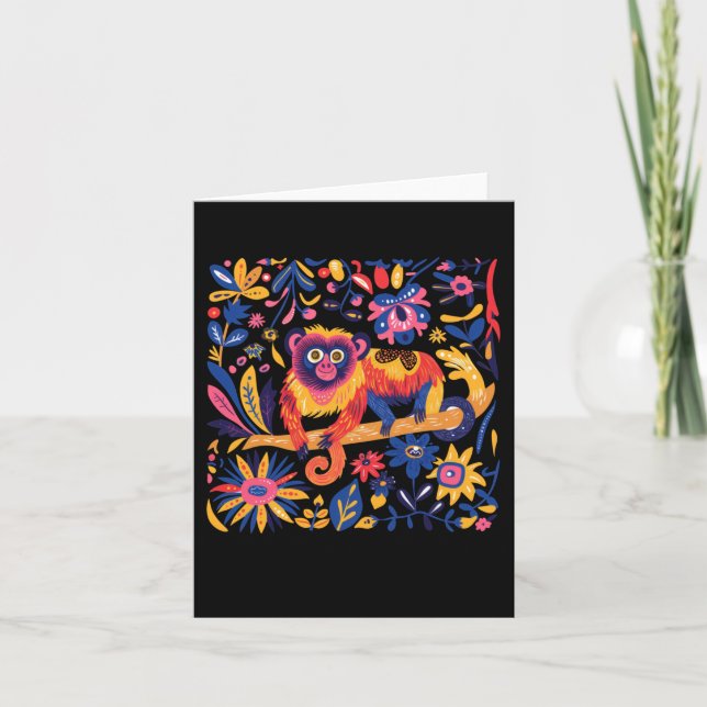 Carte Illustration Colorée D'un Singe Entouré  (Devant)
