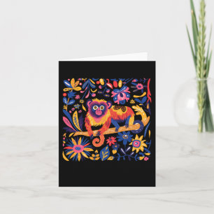 Carte Illustration Colorée D'un Singe Entouré