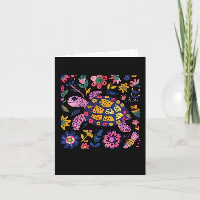 Carte Illustration Colorée D'une Tortue Entourée  (Devant)