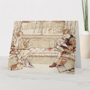 Carte Illustration cosy d'enfants vintage lisant