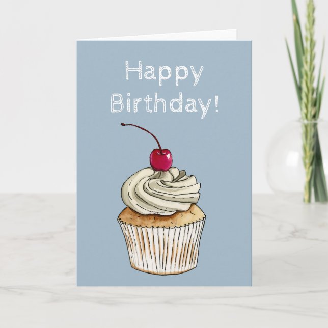 Carte Illustration Cupcake | Joyeux anniversaire (Devant)