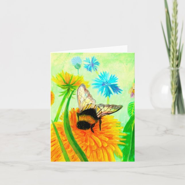 Carte Illustration d'abeille bourdon sur une fleur de pi (Devant)