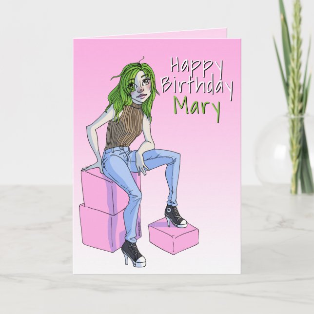 Carte Illustration d'Ado rose mignonne Anniversaire (Devant)