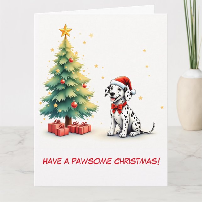 Carte Illustration Dalmation et Arbre de Noël (Devant)
