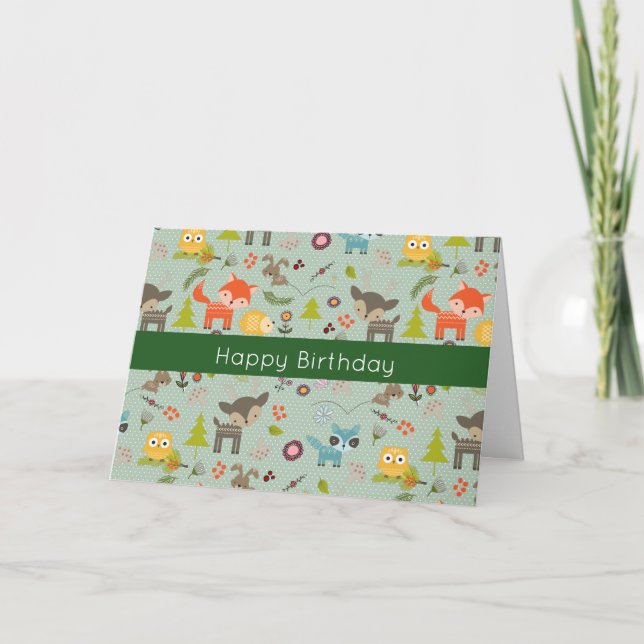 Carte Illustration d'animaux mignons de la forêt Joyeux  (Devant)