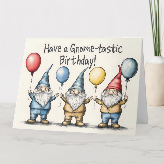 Carte Illustration d'anniversaire Gnome adorable avec ba (Devant)