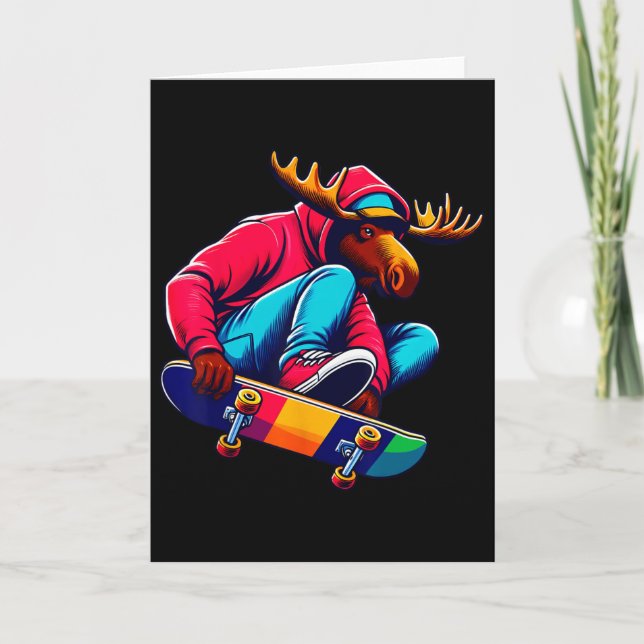 Carte Illustration d'art de Moose funky cool en skateboa (Devant)