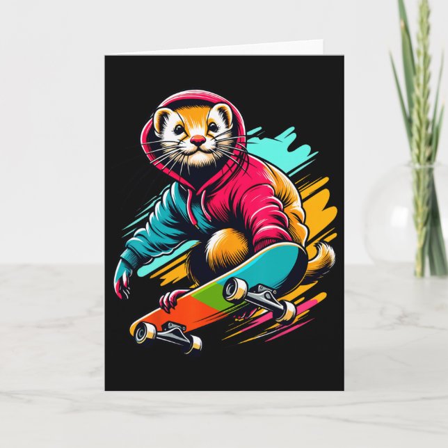 Carte Illustration d'art de skateboard de belette funky  (Devant)