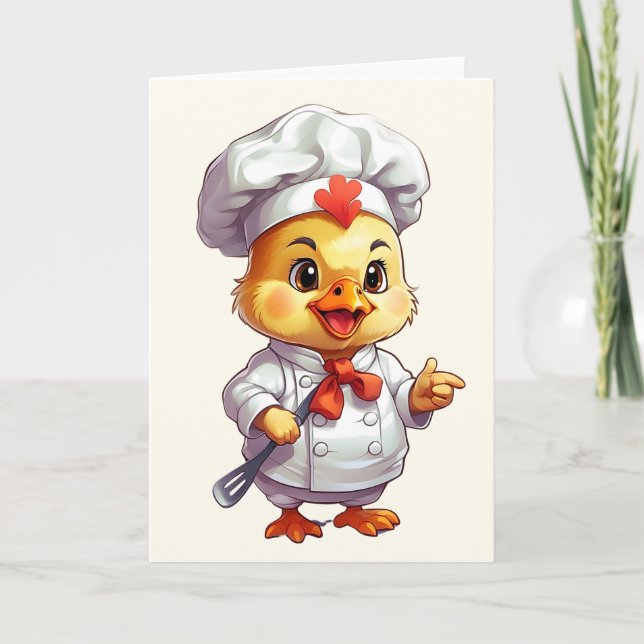 Carte Illustration de bébé poulet chef Cuillère à spatul (Devant)