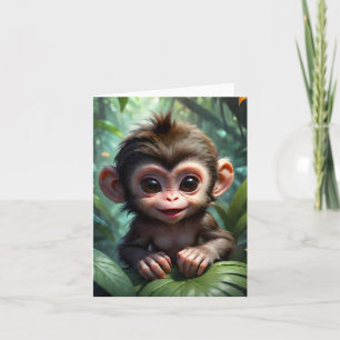 Carte Illustration de bébé singe mignon dans la jungle f