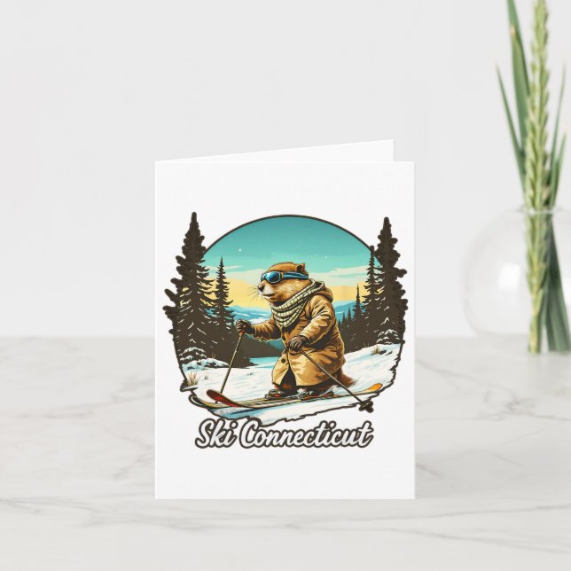 Carte Illustration de castor de ski adorable Connectez-v (Devant)