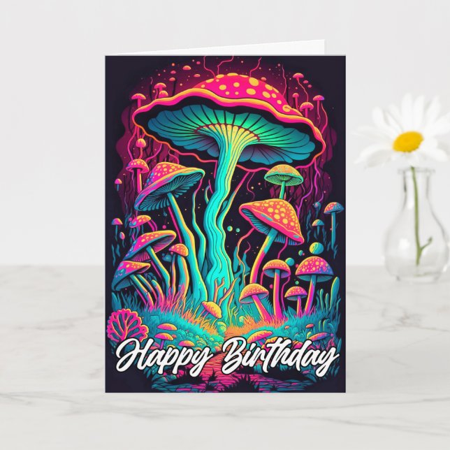 Carte Illustration de champignon de forêt vibrant et lum (Petite plante)