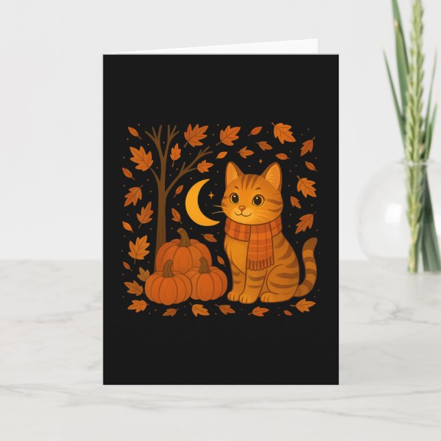 Carte Illustration de chat d'automne avec des feuilles q (Devant)
