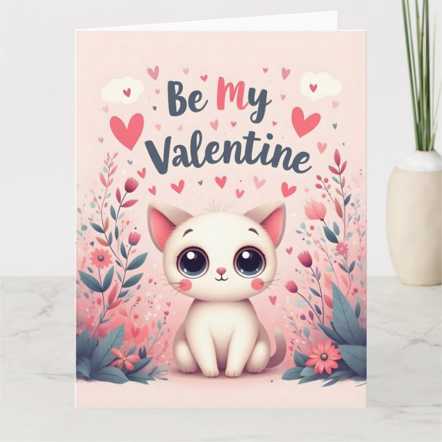 Carte Illustration de chat mignon pour la Saint-Valentin (Devant)