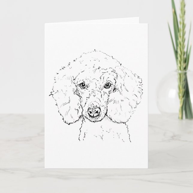 Carte Illustration de chien caniche mignon, dessinée à l (Devant)