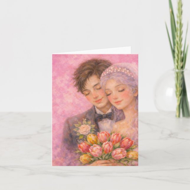 Carte Illustration de couple de mariage romantique (Devant)