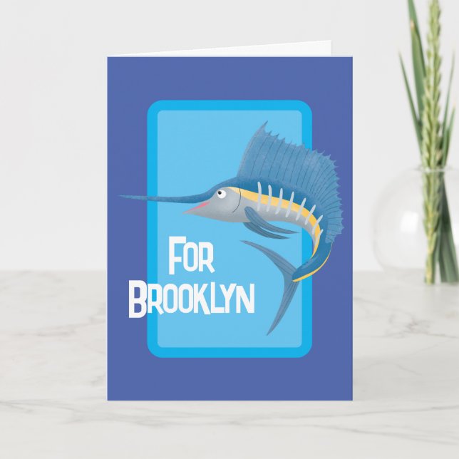 Carte Illustration de dessin animé amusant d'espadon voi (Devant)