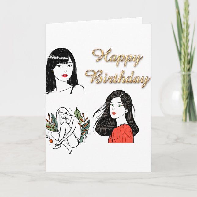Carte Illustration de fille chic Joyeux Anniversaire Mod (Devant)