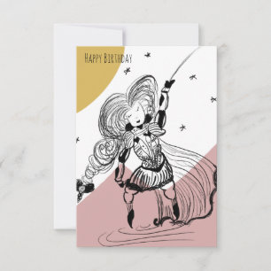 Carte Illustration de fille d'escrime doodle anniversair
