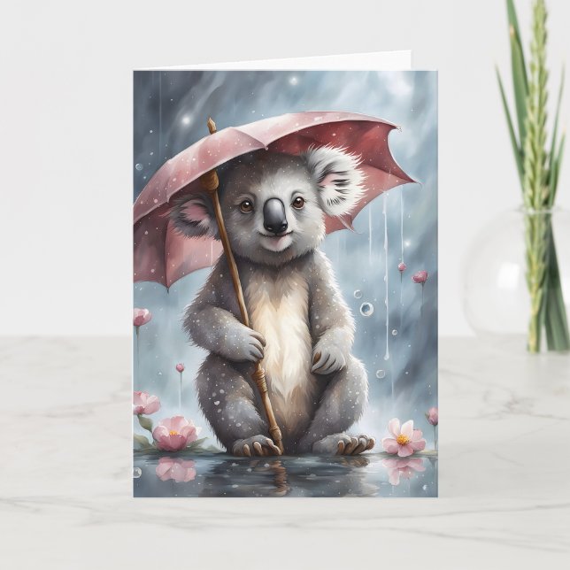 Carte Illustration de fleurs de parapluie de koala adora (Devant)