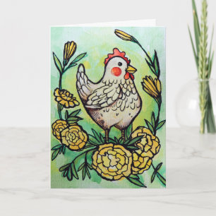 Carte Illustration de fleurs et de poulets Poules