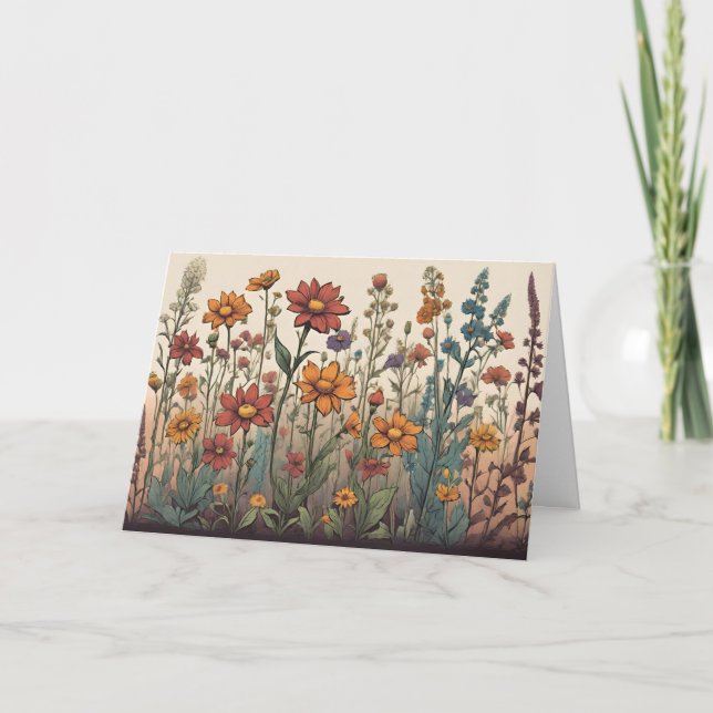 Carte Illustration de fleurs sauvages poussant dans un c (Devant)