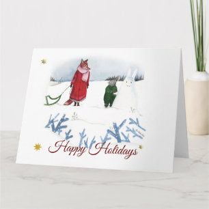 Carte Illustration de Fox et Lapin en hiver pour Noël