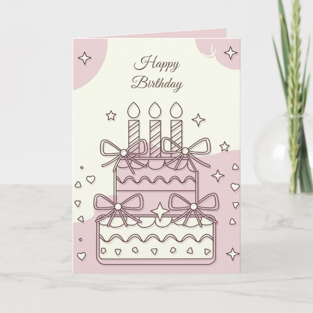 Carte Illustration de gâteau d'anniversaire Kawaii avec  (Devant)