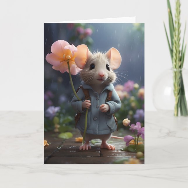 Carte Illustration de grande fleur de souris adorable vi (Devant)