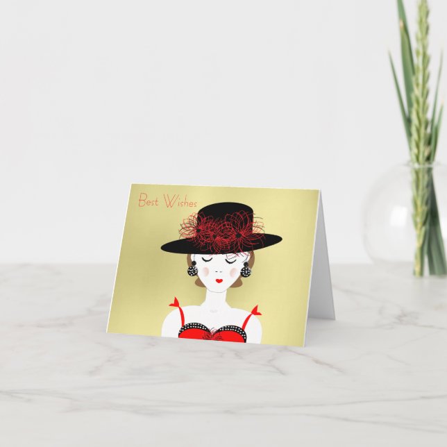 Carte Illustration de la dame de mode rouge et noire (Devant)