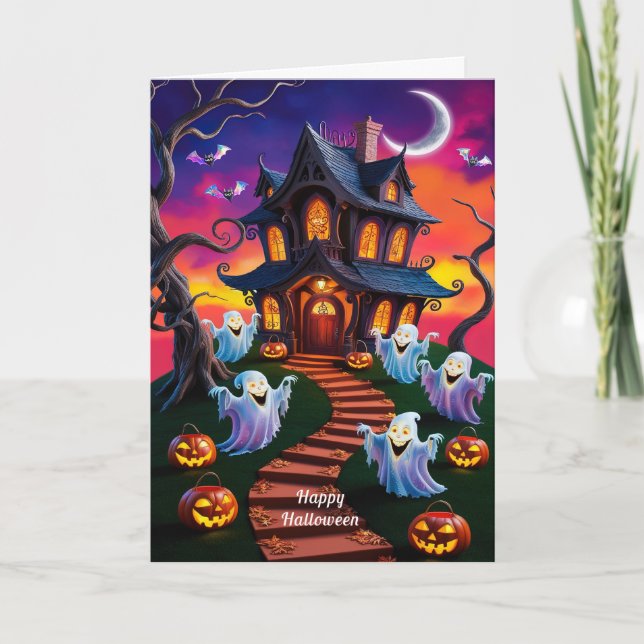 Carte Illustration de la maison hantée d'Halloween éffra (Devant)