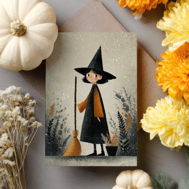 Carte Illustration de la sorcière aquarelle Halloween lu (Créateur téléchargé)