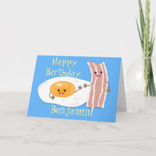 Carte Illustration de l'oeuf de Cute kawaii et du bacon (Devant)