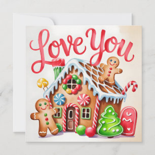 Carte Illustration de maison en pain d'épices "Je t'aime