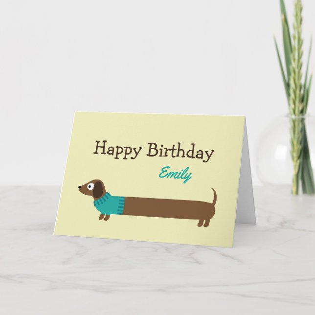 Carte Illustration de mignonne long Dachshund (Devant)