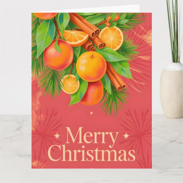 Carte Illustration de Noël festive avec des oranges (Devant)