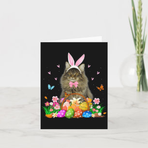 Carte Illustration de Pâques de chat Maine Coon lapin