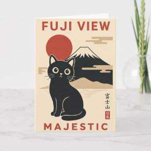 Carte Illustration de paysage japonais avec chat et mont