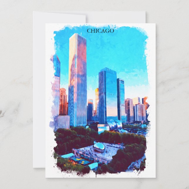 Carte Illustration de peinture à l'aquarelle de Chicago  (Devant)